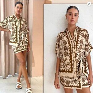 ALEMAIS tropic shirt and skirt choc / cream, size 6 US, like new.